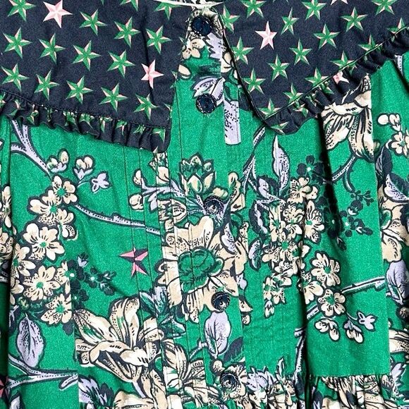 Vintage 1990s Mousefeathers Girls Dress Green Floral Exaggerated Collar Size 10 - Picture 5 of 9